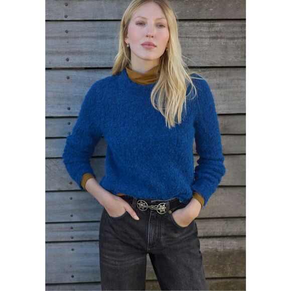Wrap London Bouclé round neck sweater Alpaca  Deep Cobalt Blue size 4 6 - Picture 1 of 8